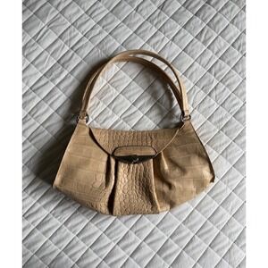 Y2K VTG Furla‎ Crocodile Embossed Leather Hobo Pale Yellow Handbag Coquette Cute